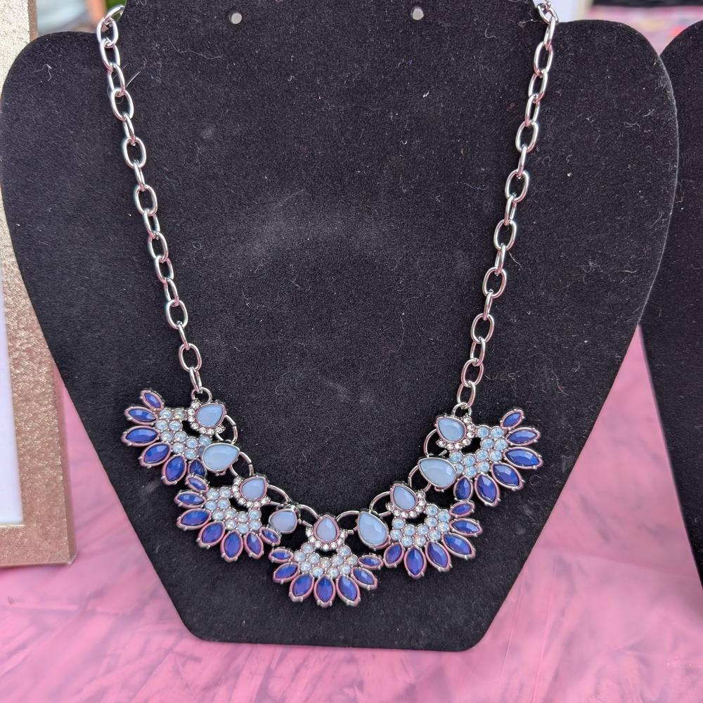 Elegant Blue and Silver Necklace With Matching Earrings